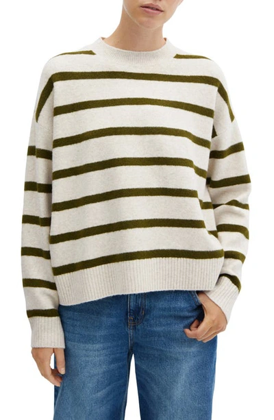 Mango Stripe Crewneck Sweater In Khaki