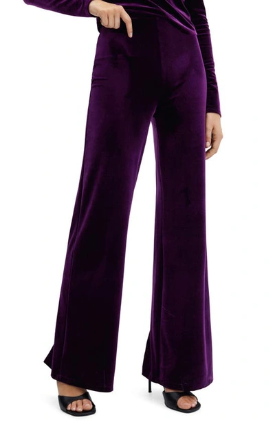 Mango High Waist Velvet Flare Trousers In Purple
