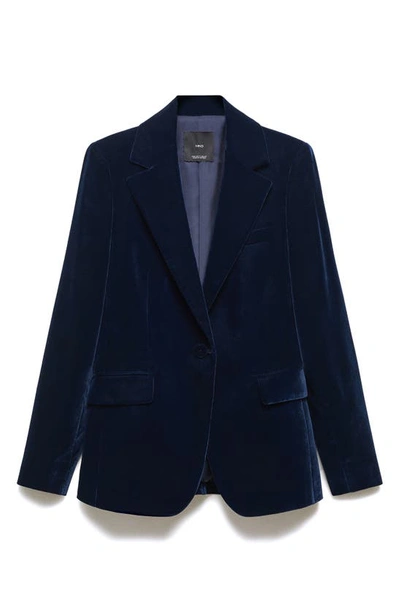 Mango Velvet Blazer In Night Blue