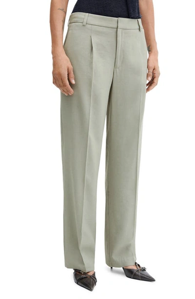 Mango Pleated Straight Leg Trousers In Pastel Green
