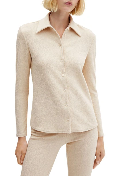 Mango Textured Knit Button-up Shirt In Off White