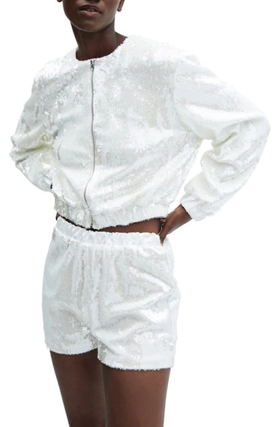 Mango Sequin Bomber Jacket In Off White