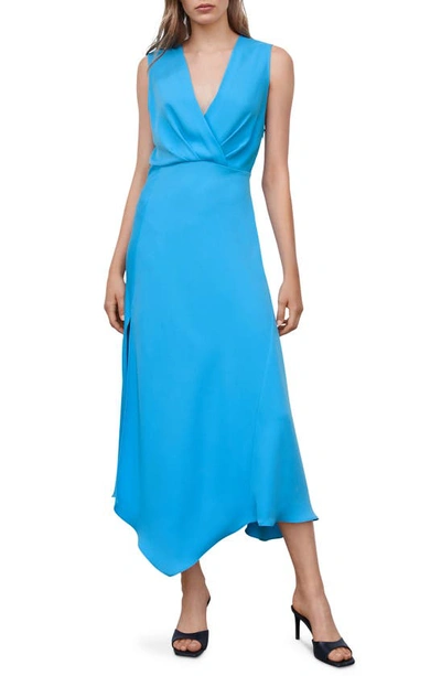 Mango Surplice Neck Sleeveless Midi Dress In Turquoise