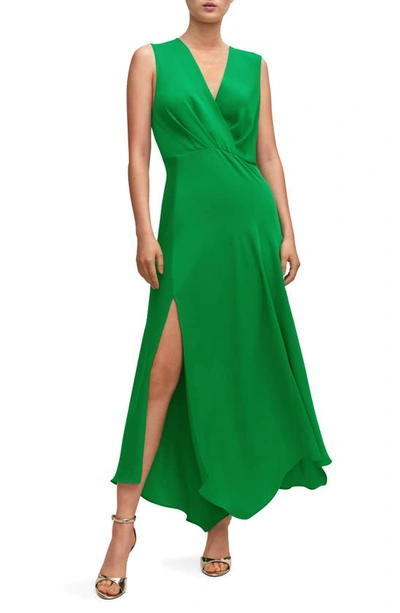 Mango Surplice Neck Sleeveless Midi Dress In Green