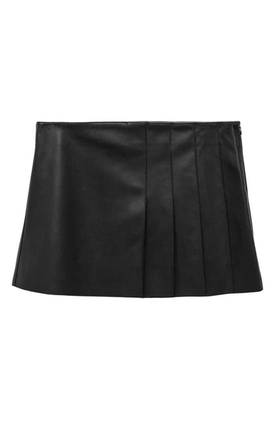 Mango Pleated Faux Leather Miniskirt In Black