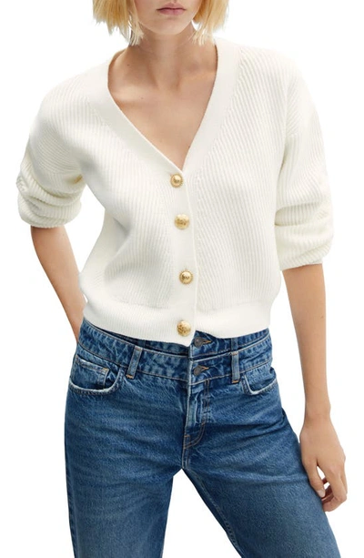 Mango Rib Cardigan In Off White