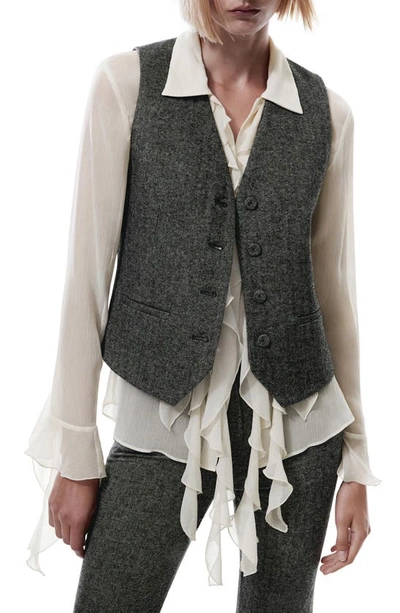 Mango Herringbone Tweed Suit Vest In Grey