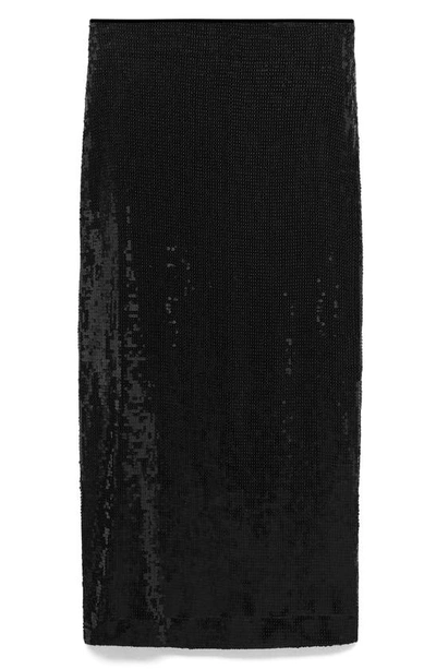 Mango Sequin Midi Skirt In Black