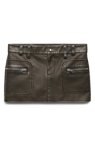 Mango Zip Pocket Faux Leather Miniskirt In Black