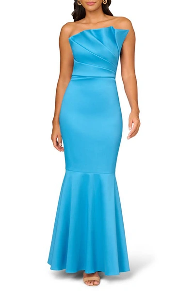 Aidan Mattox Ruffle Strapless Mikado Mermaid Gown In Ocean Blue
