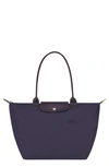 Longchamp Le Pliage Green Recycled Canvas Large Shoulder Tote In Bilberry