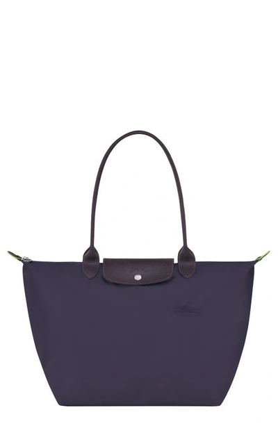Longchamp Le Pliage Green Recycled Canvas Large Shoulder Tote In Bilberry