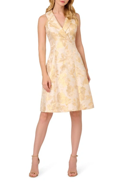 Adrianna Papell Metallic Floral Jacquard Sleeveless Fit & Flare Cocktail Dress In Champagne