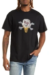 Icecream Cherry Face Embroidered T-shirt In Black