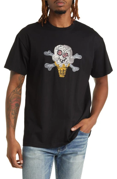 Icecream Cherry Face Embroidered T-shirt In Black