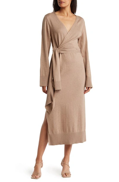 Simkhai Skyla Cotton Cashmere Midi Wrap Dress In Heather Teak