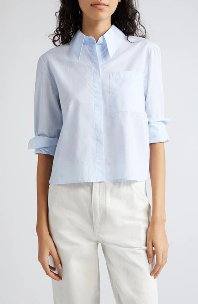 Twp Boy Cotton Button-up Crop Shirt In Baby Blue