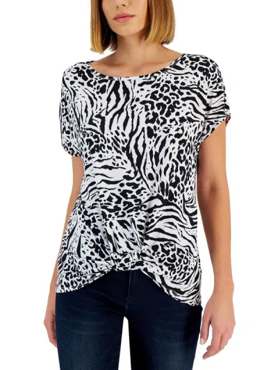 Willow Drive Womens Animal Print Knot Front Blouse In Multi