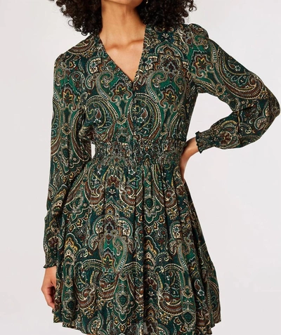 Apricot Paisley Shimmer Dress In Multi Green