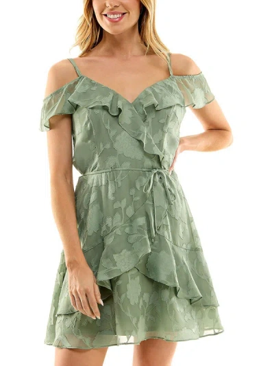 Bcx Juniors Womens Jacquard Floral Mini Dress In Green