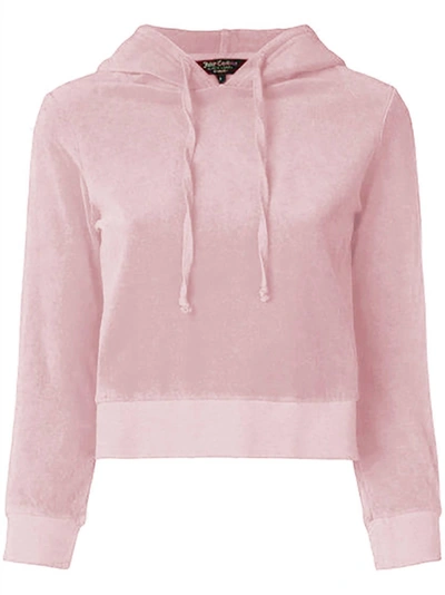Juicy Couture Velour Shrunken Hoodie In Silver Pink