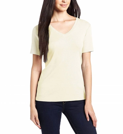 Three Dots Short Sleeve Mid-v Neck Tee In Off White