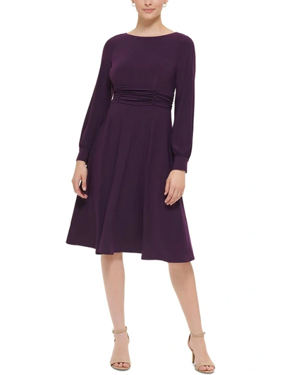 Jessica Howard Petites Womens Ruched Waist Knee Wear To Work Dress In Purple
