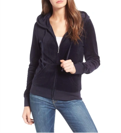 Juicy Couture Track Velour Robertson Jacket Hoodie In Regal Navy Blue In Multi
