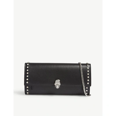 Alexander Mcqueen Studded Leather Wallet With Skull Detail In Black