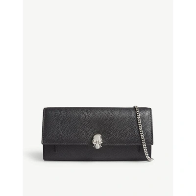 Alexander Mcqueen Skull Leather Wallet-on-chain In Black Silver