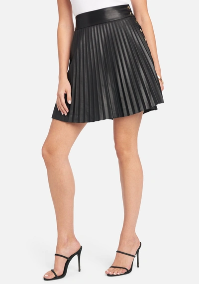 Bebe Vegan Leather Pleated Side Snap Skirt In Black