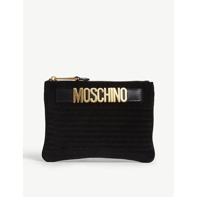 Moschino Velvet Logo Pouch In Black