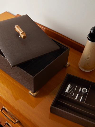 Lorenzi Milano Leather And Bamboo Jewellery Box In Brown