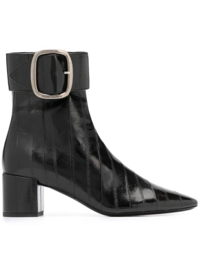 Saint Laurent Joplin Genuine Eelskin Buckle Bootie In Black