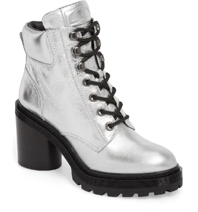Marc Jacobs Crosby Metallic Leather Hiking Boots In Silver