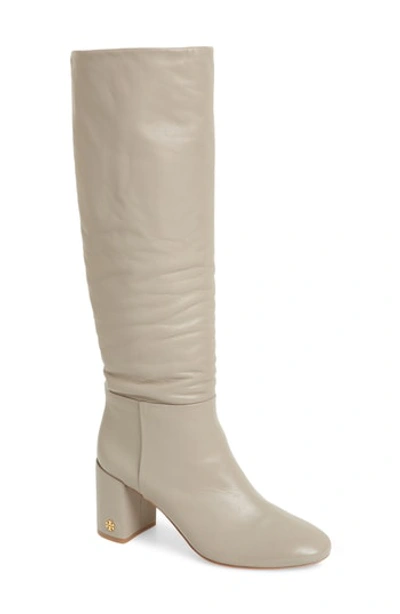 Tory Burch Brooke Slouchy Leather Block-heel Knee Boots In Dust Storm