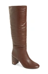 Tory Burch Brooke Slouchy Leather Block-heel Knee Boots In Perfect Brown