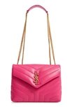 Saint Laurent Loulou Monogram Ysl Small V-flap Chain Shoulder Bag - Lt. Bronze Hardware In Fuchsia