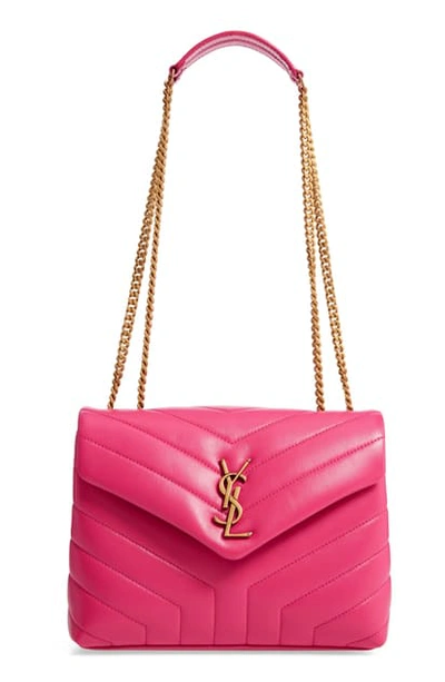 Saint Laurent Loulou Monogram Ysl Small V-flap Chain Shoulder Bag - Lt. Bronze Hardware In Fuchsia