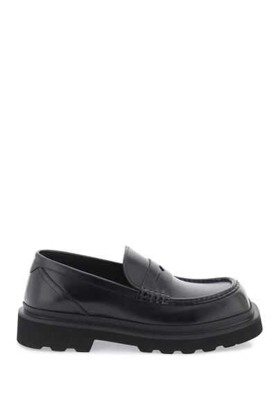 Dolce & Gabbana Brushed Leather Loafers In Nero