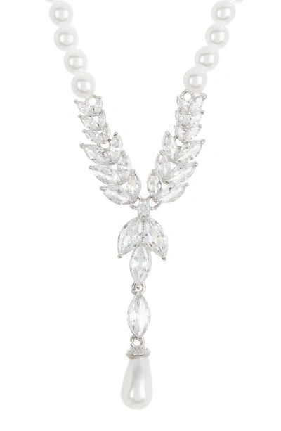 Nordstrom Rack Cubic Zirconia & Imitation Pearl Y-necklace In Clear- White- Silver