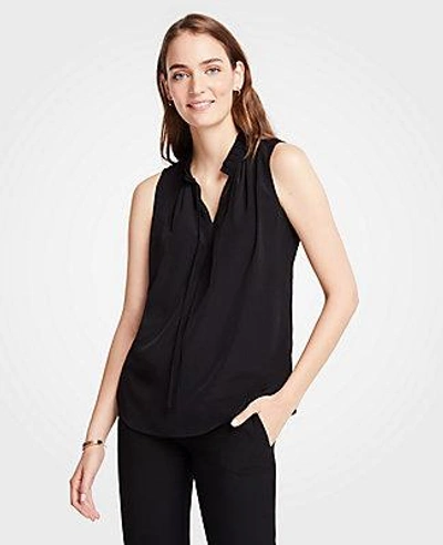 Ann Taylor Pleated Tie Neck Shell In Black