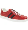 Gucci New Ace Gg Supreme Sneaker In Hibiscus Red Leather