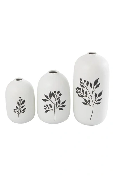 Ginger Birch Studio Set Of 3 Botanical Ceramic Vases In White