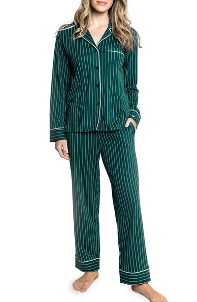 Petite Plume Stripe Pima Cotton Pajamas In Green