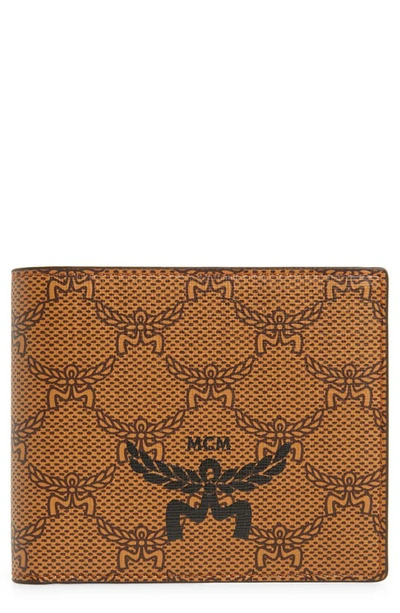 Mcm Small Himmel Lauretos Coated Canvas Card Case In Cognac