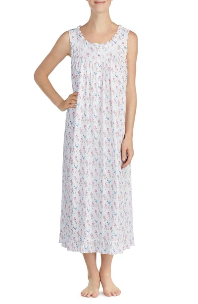 Eileen West Long Nightgown In White Grnd Multi Fall Floral