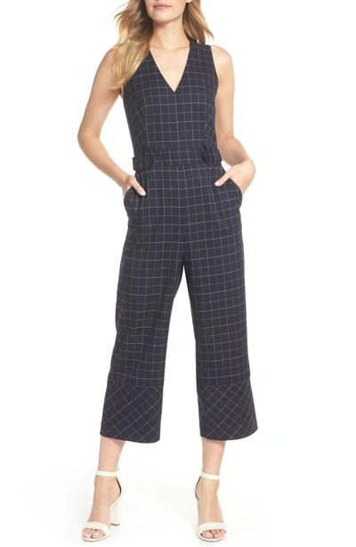 Vince Camuto Windowpane Jumpsuit In Navy/ Multi