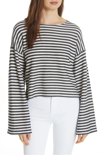 La Ligne Textured Stripe Sweatshirt In Cream Navy Stripe