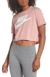 Nike Essential Logo Cropped Tee In Rust Pink/ White